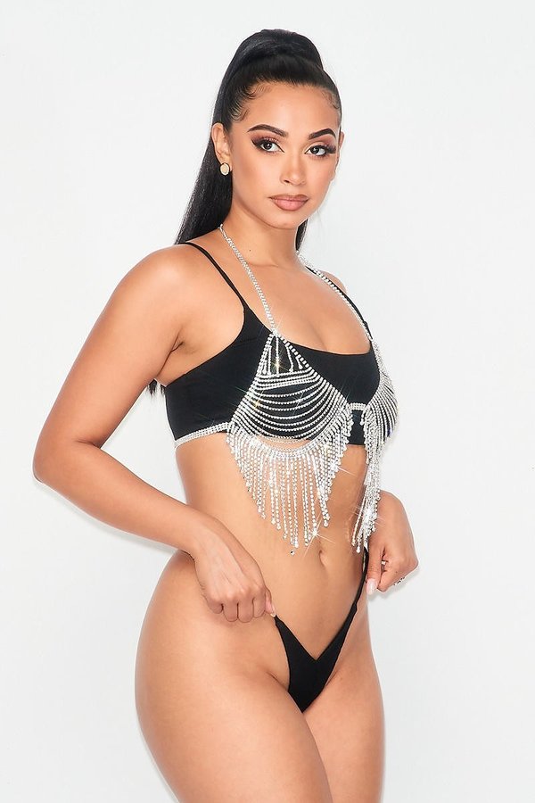Rhinestone Halter Bustier Cover Up Top