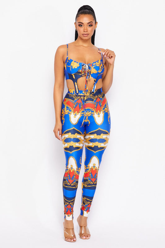 Rococco Print Crop Top and Leggings Set